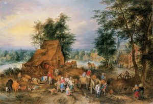 A Village Scene with Peasants at Work