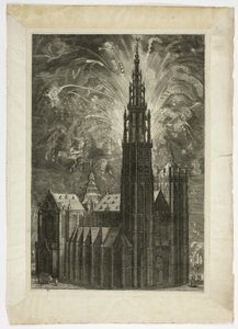 Firework around the Antwerp Cathedral, plate 41 from Casperius Gevartius, Pompa Introitus Honori Serenissimi Principis Ferdinandi