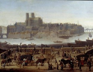 The quay and the bridge of La Tournelle in Paris (detail) by Theodor (attr. to) Matham