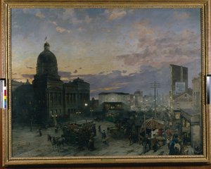 Washington Street, Indianapolis At Dusk by Theodor Groll