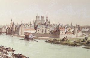 Ile de la Cite in 1530 by Theodor Josef Hubert Hoffbauer