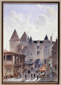 View of the Grand Chatelet from Rue Saint Denis in Paris by Theodor Josef Hubert Hoffbauer