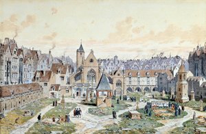 View of the Cemetery of the Innocents in Paris in 1550
