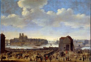 View of the Quai and the Pont de la Tournelle, Ile de la Cite and Ile Saint Louis in Paris (1646)