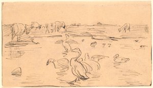 Waterhole with Geese and Cows by Theodor Philipsen