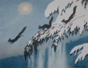 Winter Evening - Squirrel in Flight