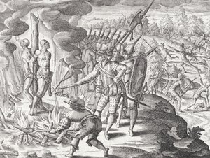 Execution of Two Payagua Indians Accused of Killing Juan de Ayolas by Theodor de (after) Bry