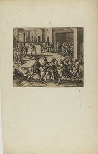 (Jacobus Almagrus a Ferdinando Pizarro Invincula Coniicitur in Carcere....) (from book, Americae, part six)