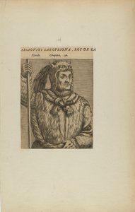 Araovsti Satovriona, King of Florida. Chapter 150. (from book, Les Vrais Pourtraits et Vies des Hommes Illustres) by Theodor de Bry