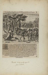 Columbus Takes Punishment from the Rebellious Spaniards, from book Americae, part four by Theodor de Bry