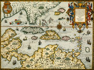 DeBry Map of Caribbean & Florida 1594 by Theodor de Bry