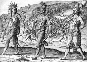 Indian potano Utina and her troops by Theodor de Bry