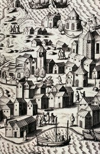 Port of Macao in China by Theodor de Bry