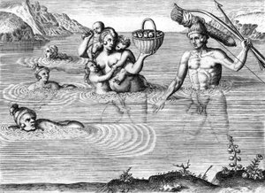 Timucuan Indians Family Crossing a River