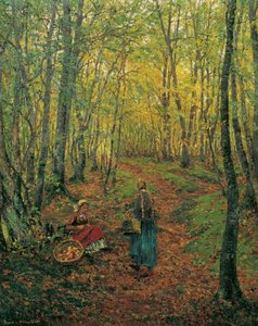 Forest Interior with Girl Searching for Mushrooms by Theodor von Hormann