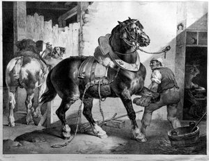 Fitting of a draught horse by Theodore (after) Gericault