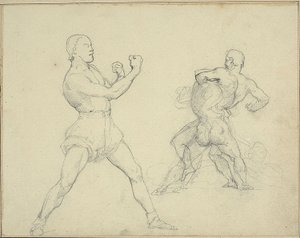 Boxer Facing Right and Two Men Wrestling by Theodore Gericault