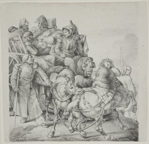 Horse-drawn Cart Full of Wounded Soldiers (lithograph by C. Motte)