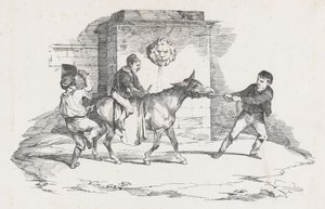 Three Children Playing with a Donkey