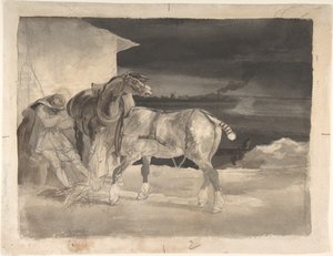 Two Draft Horses with a Sleeping Driver by Theodore Gericault