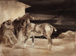 Two Horses and a Sleeping Groom by Theodore Gericault