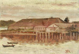 Trading Post and Wharf Buildings, Sitka, Evening by Theodore J. Richardson