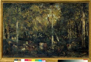 Interior of the forest called the Old Dormitory of Bas-Breau (Fontainebleau forest) by Pierre Etienne Theodore Rousseau