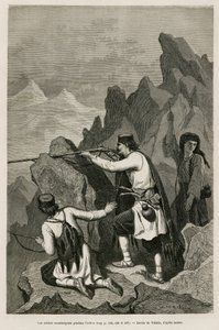 The Montenegrin soldiers during the action, during the War of 1876, during which Serbia and Montenegro declared war on Ottoman Turkey, drawing by Valerio, to illustrate the journey to Montenegro in 1874 by Charles Yriarte (1832-1898). Engraving in Le tour  by Theodore Valerio