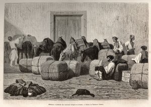 Turkish Caravans Arriving at Sebenico Customs (Serbia) (engraving after the drawing of Theodore Valerio, to illustrate a story)