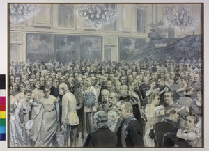 Emperor Franz Joseph hails Francisca Countess Sternberg-Larisch and Maria Theresia Countess Harrach Taxis