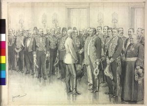 The Emperor is talking with the German ambassador Philpp zu Eulenburg-Hertefeld by Theodore Zasche