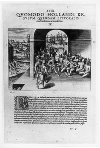 Arrival of the Dutch Leaders in Guinea: The Negotiation for the Purchase of Slaves Destined to be Sold Back to the Spanish Conquistadors, from "Petits Voyages" by Theodore de Bry