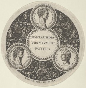Design for a Dish with Portraits of the Roman Emperors Caesar, Claudius, and Otho, ca. 1588 by Theodore de Bry