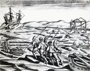 Expedition led by William Barents in search of Northeast Passage, from Peregrinationes, engraving by Theodore de Bry
