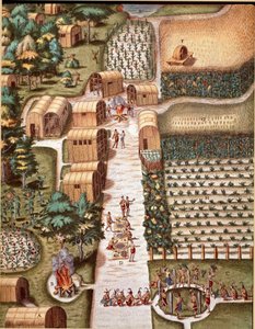 History of America: The Garden of the City of Secota in Virginia. Engraving from Admirante Narratio Americae by Theodore de Bry (1528-1598)