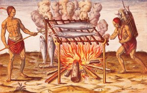 How Indians Cook Fish, Illustration from Admiranda Narratio by Theodore De Bry by Theodore de Bry