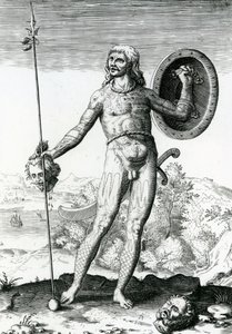 Pictish Man Holding a Human Head by Theodore de Bry