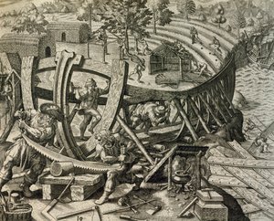 Spanish Seamen Building Caravel, from Historia Americae