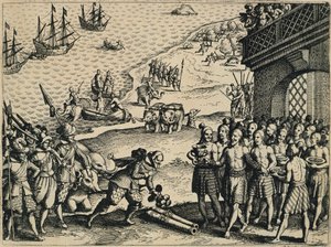 The Dutch disembarking in Calcutta by Theodore de Bry
