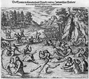 The Spanish abusing the Indian women after the capture of King Atahualpa (c.1502-33) in 1532