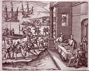 The Spanish conquistadores Francisco Pizarro, Diego de Almagro and Hernando de Luque joined forces to conquer Peru