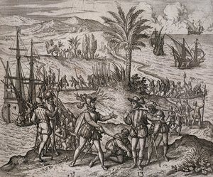 The Arrest of Christopher and Bartholomew Columbus by Order of Francisco de Bodadilla by Theodore de Bry