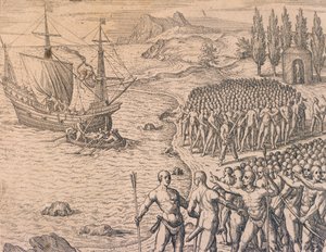 The arrival of the Portuguese in Peru by Theodore de Bry