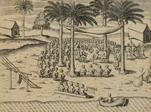 Welcome from Indigenous African Natives, Illustration from Indiae Orientalis by Antonio Pigafetta, by Theodore de Bry by Theodore de Bry