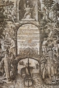 West Indies or America, frontispiece, engraving by Theodor de Bry by Theodore de Bry