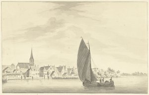 The Village of Gouderak with a Sailing Ship in the Foreground by Theodorus Cornelis Schutter