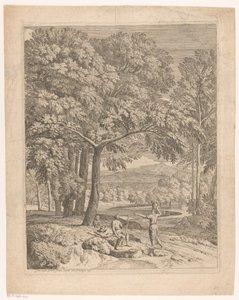 Arcadian Landscape with Two Men and a Basket-Carrying Woman by Théodore