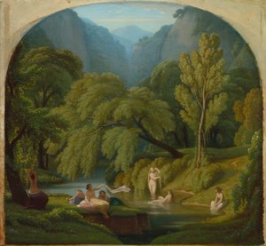 The Bathers, Souvenir of the Banks of the Anio River at Tivoli by Théodore Caruelle d