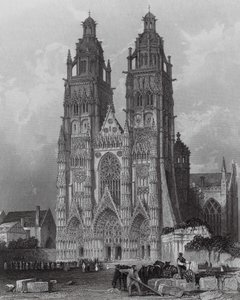 Exterior of the Cathedral of St Gatien, Tours by Thomas (after) Allom