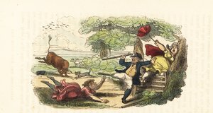 A Family of Botanists Attacked by a Charging Bull in a Field